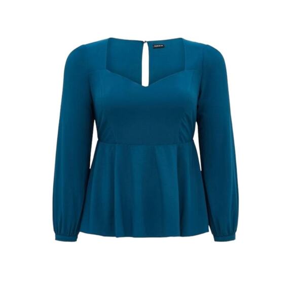 Torrid Peplum Blouse Crepe Sweetheart Neck Long Sleeve Top - Picture 3 of 13